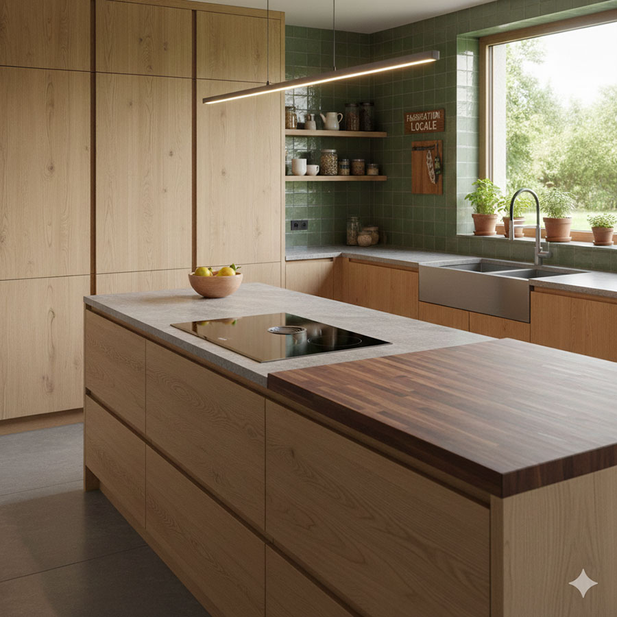 Cuisine en bois avec des mat&eacute;riaux responsables et durables