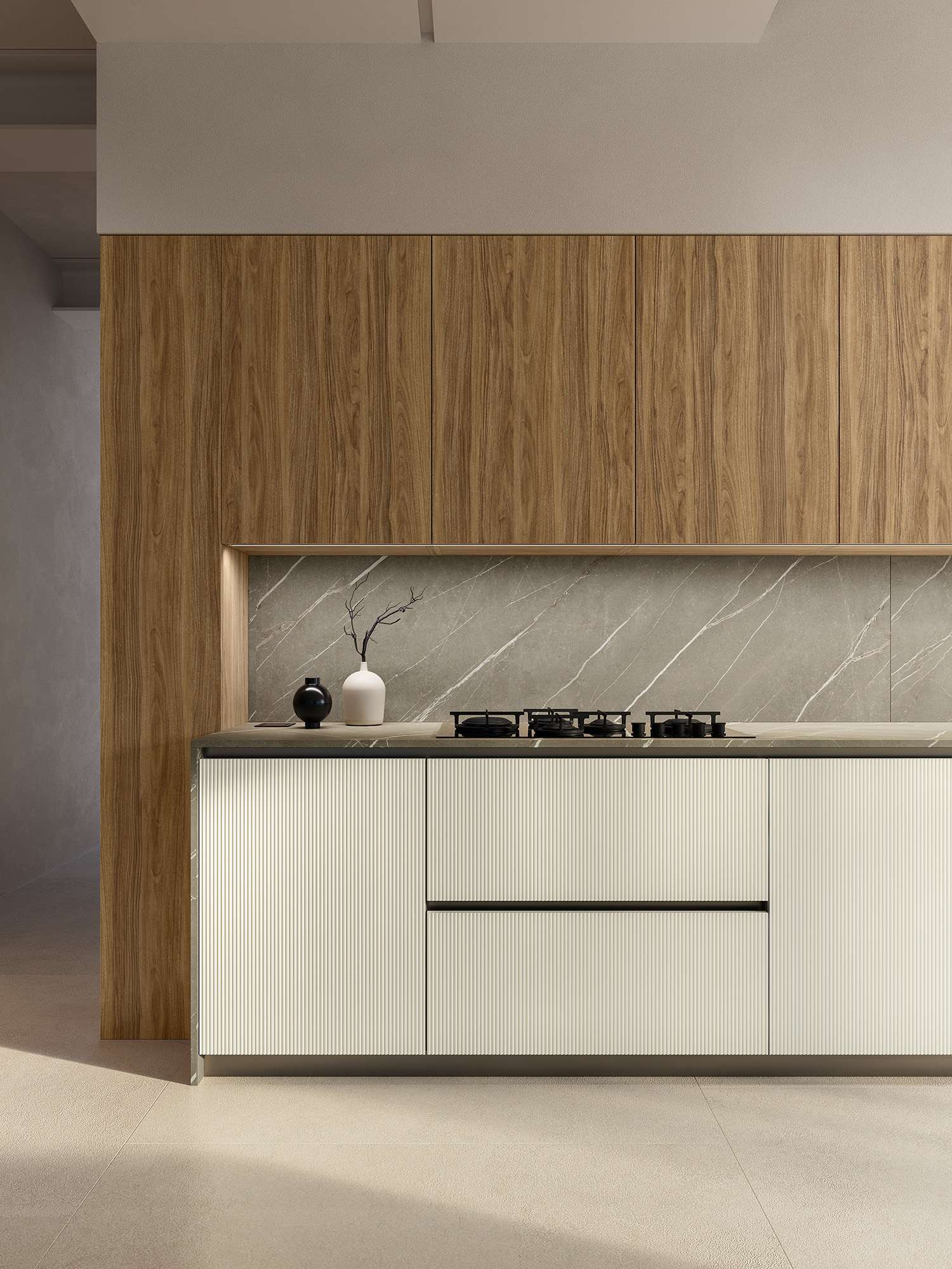 Cuisine en bois et marbre